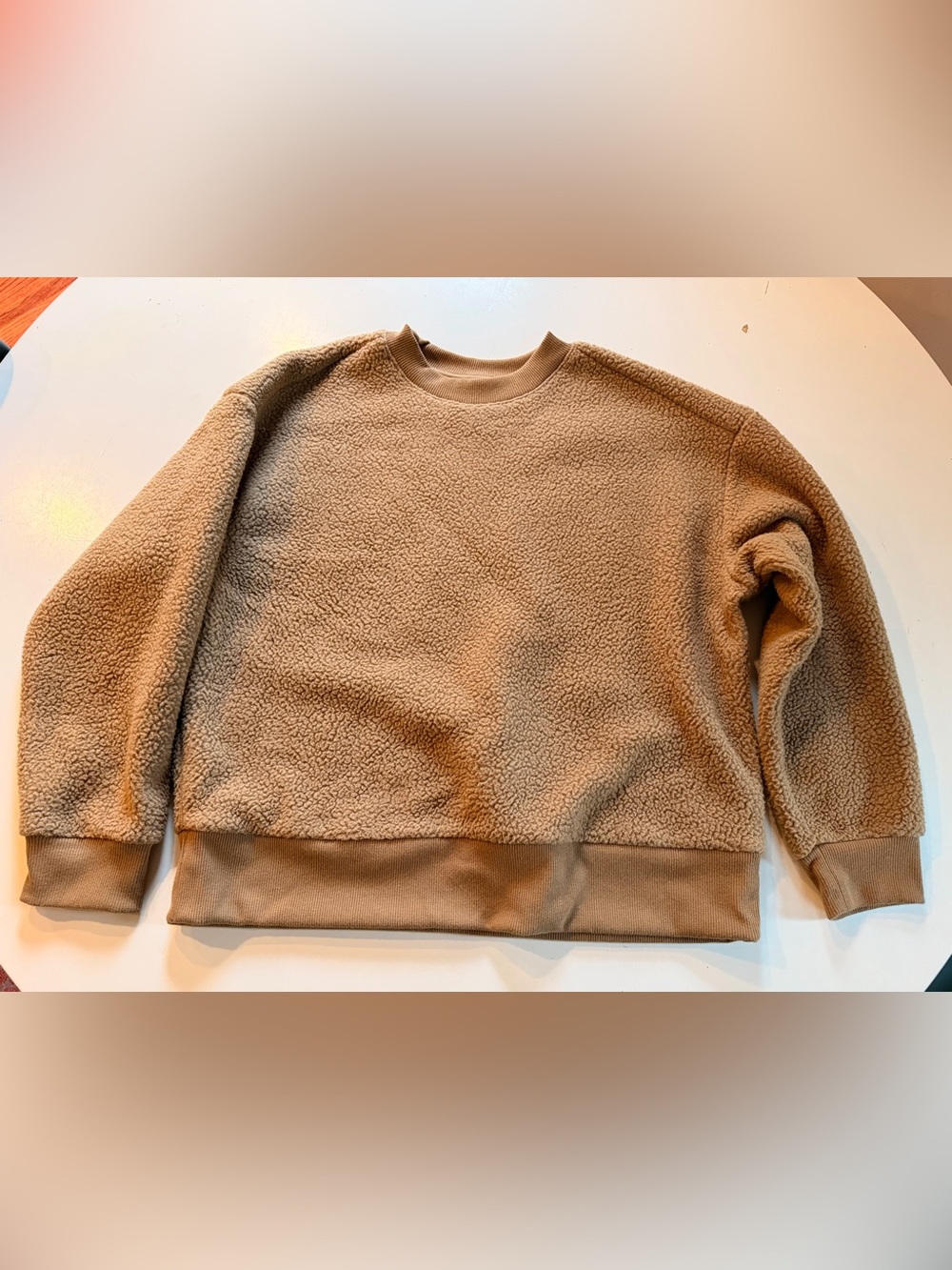 Everlane Tan Sherpa Crewneck Sweatshirt, sz L